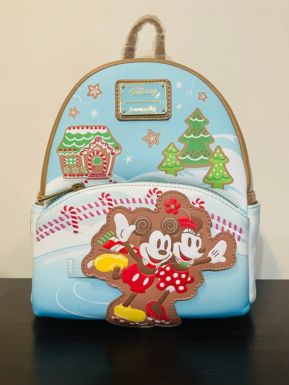 Loungefly Mickey Minnie Ice Skating Holiday Mini Backpack Christmas Gingerbread